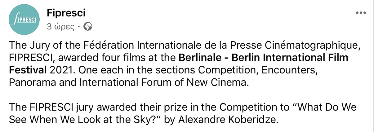 Fipresci Award: What do we see when we look at the sky Fipresci Award: What do we see when we look at the sky